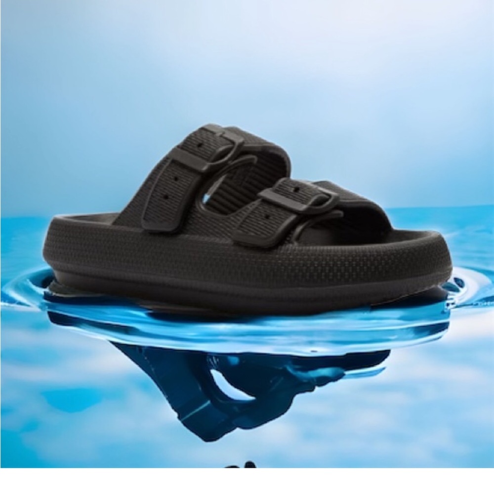 Qupid pillow sandals/slippers, comfort slides. Black, size 10 (40).
